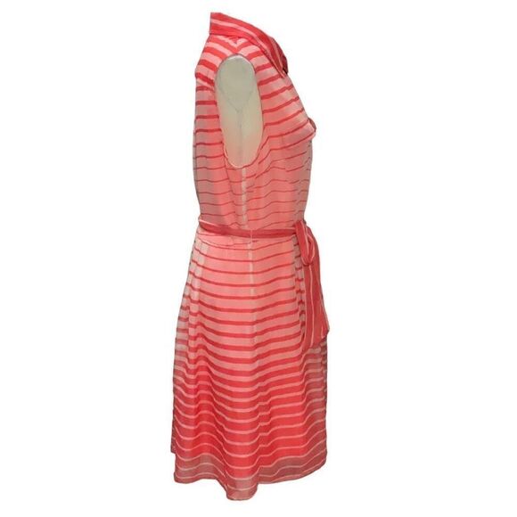 Vince Camuto Orange White Sheer Lined Striped Dress Button Closure Collared 14 - Picture 3 of 8
